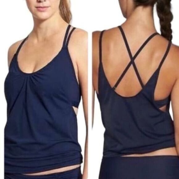 Athleta Seascape Tankini Swim Tank UPF 50+ Blue Beach Vacation Pool 34 D… - Picture 2 of 9